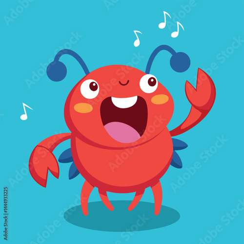 Explore a whimsical illustration of a cute crab character joyfully singing, perfect for lively and musical-themed designs that capture the charm of marine life.
