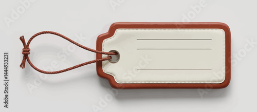 Blank Brown Leather Luggage Tag with Rope