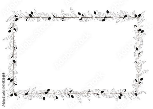 ナチュラルなオリーブの手描き風の線画フレーム　角型