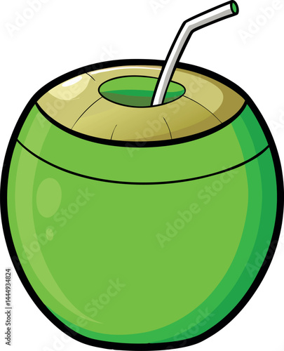 Exotic Coconut with Straw Vector Illustration for Tropical Beverage and Refreshing Drink Designs, Ideal for Summer, Beach, and Creative Advertising Campaigns
