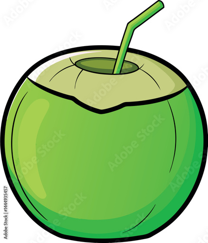 Exotic Coconut with Straw Vector Illustration for Tropical Beverage and Refreshing Drink Designs, Ideal for Summer, Beach, and Creative Advertising Campaigns