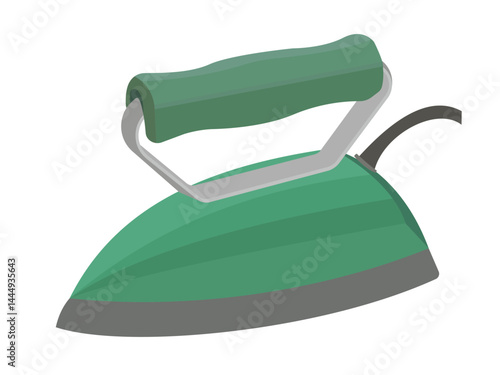 Green vintage iron with a silver handle and sleek design illustration