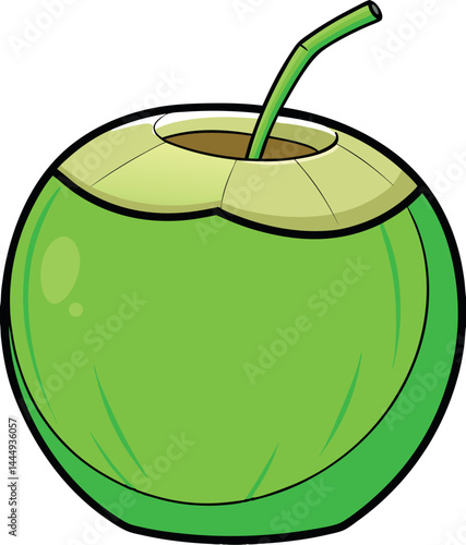 Exotic Coconut with Straw Vector Illustration for Tropical Beverage and Refreshing Drink Designs, Ideal for Summer, Beach, and Creative Advertising Campaigns