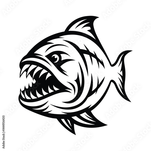 Monochrome Piranha Fierce Fish With Sharp Teeth and Detailed Fins