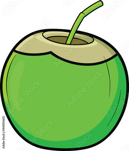 Exotic Coconut with Straw Vector Illustration for Tropical Beverage and Refreshing Drink Designs, Ideal for Summer, Beach, and Creative Advertising Campaigns
