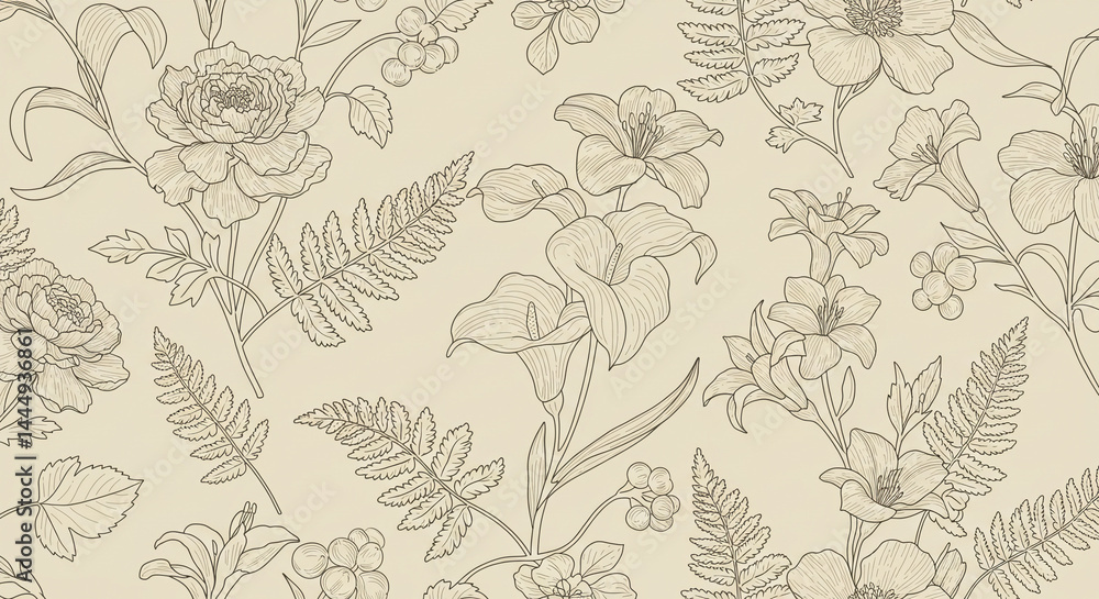 Fototapeta premium Monochrome Floral Sketch background 