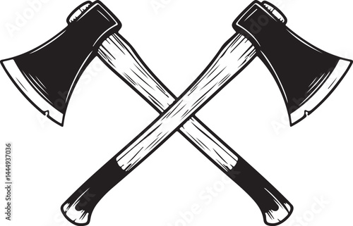 Crossed axes isolated on white background. Design element for logo,label,emblem,sign, poster. Vector illustration