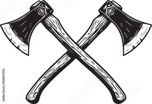 Crossed axes isolated on white background. Design element for logo,label,emblem,sign, poster. Vector illustration