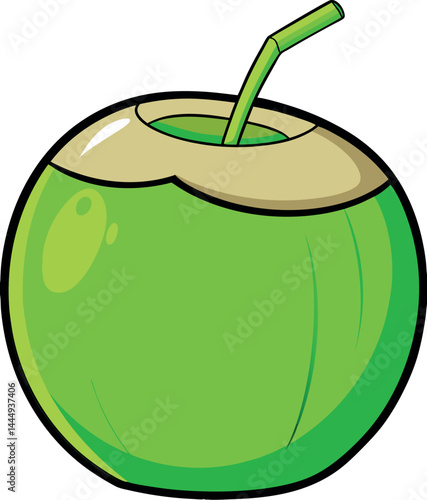 Exotic Coconut with Straw Vector Illustration for Tropical Beverage and Refreshing Drink Designs, Ideal for Summer, Beach, and Creative Advertising Campaigns