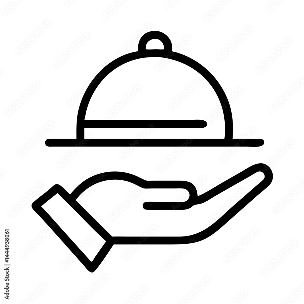 Hand Holding Food Service Cloche Icon in Minimalist Style Hand Holding Food Service Cloche Icon in Minimalist Style