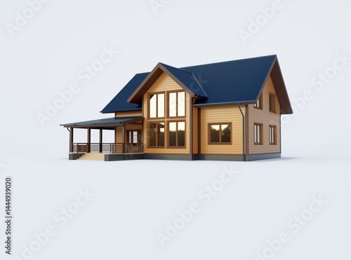 Architecture 3d rendering illustration of modern minimal house on white background