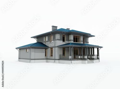 Architecture 3d rendering illustration of modern house on white background with shadow