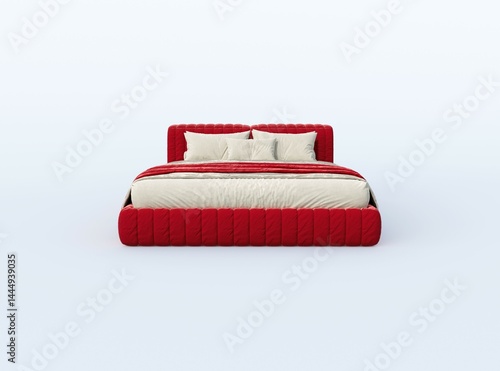 3d rendering illustration of red modern bed on white background view straight