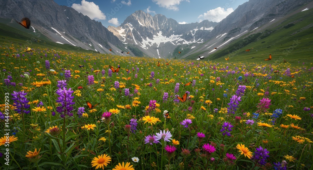 Obraz premium Colorful wildflower meadow in mountain valley