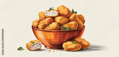 Crispy Chicken Nuggets in a Rustic Bowl
