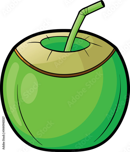 Exotic Coconut with Straw Vector Illustration for Tropical Beverage and Refreshing Drink Designs, Ideal for Summer, Beach, and Creative Advertising Campaigns