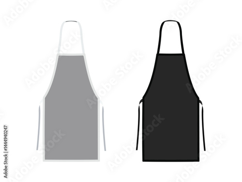 Set of grey and black aprons with straps, flat vector illustration on white background