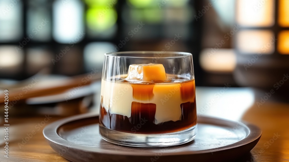 Brewed coffee jelly and smooth, chilled coffee. Glass of Japanese Kohi Jelly