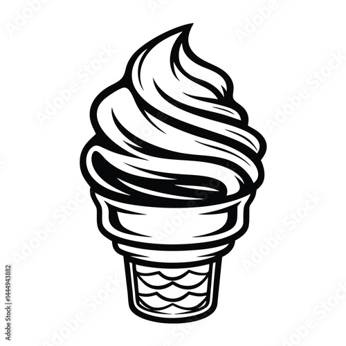 Black and White Ice Cream Cone, Delicious Dessert, Sweet Treat, Swirl, Isolated Art