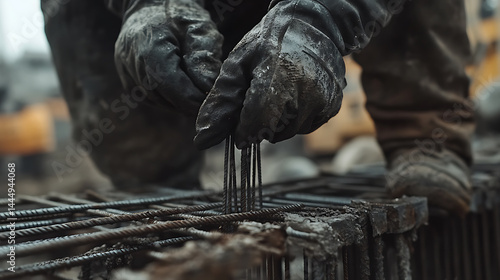 Wallpaper Mural Construction Worker Handling Reinforcement Steel Bars Torontodigital.ca