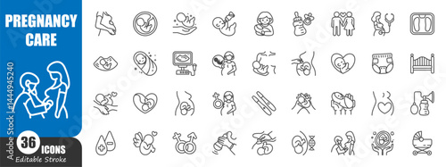 Pregnancy care . Medical outline icon . Editable stroke . Vector .