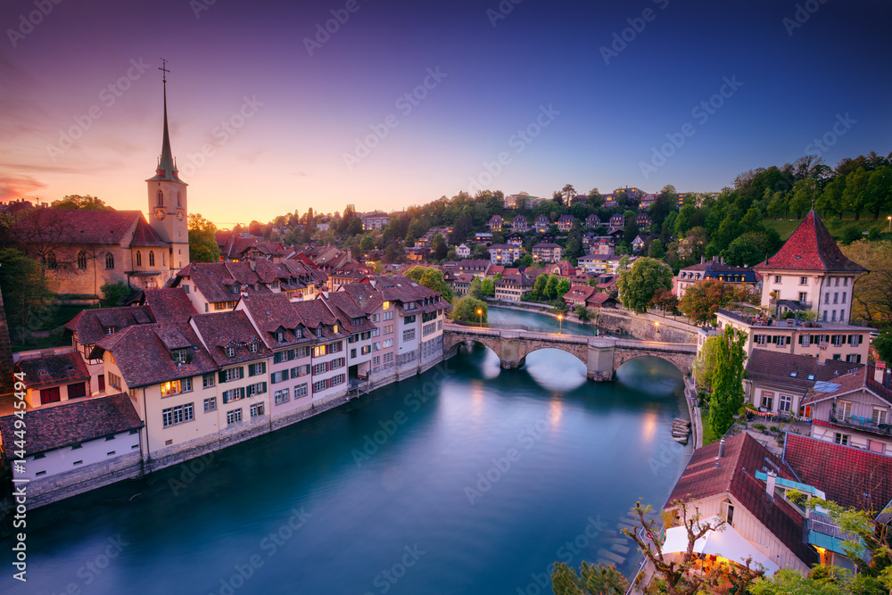 Bern, Switzerland. Cityscape image of the capital city of Switzerland, Bern at beautiful spring sunset.