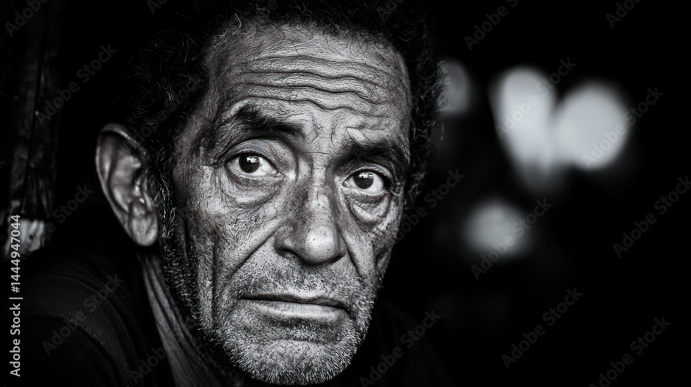 A thoughtful man portrait in striking black and white tones A thoughtful man portrait in striking black and white tones