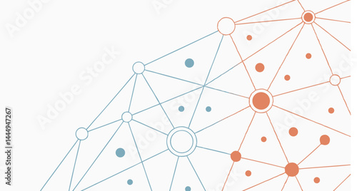 Network of circles and lines in blue and orange forming connected nodes with varying sizes and colors