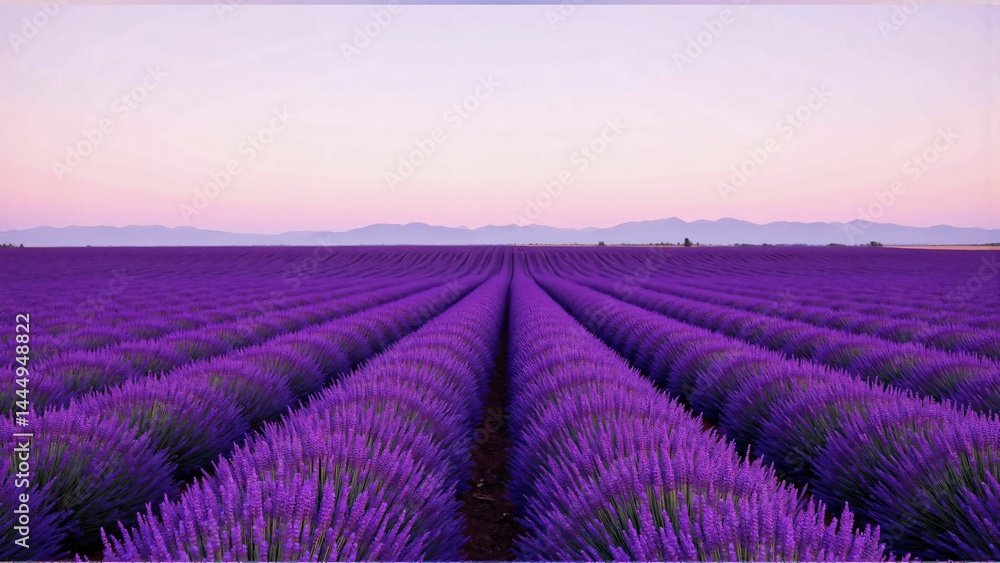 Fototapeta premium Blooming Lavender Fields at Sunset with Pastel Skies