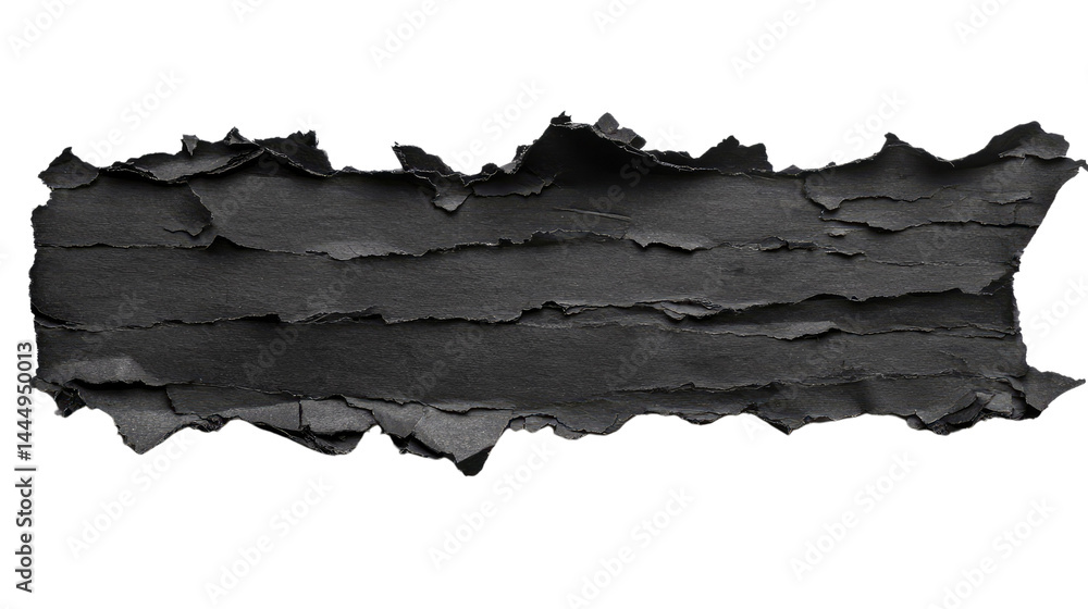 Textured Black Torn Paper Strip with Rough Edges for Creative Backgrounds in Digital and Print Media, Great for Invitations, Flyers, and Artistic Projects