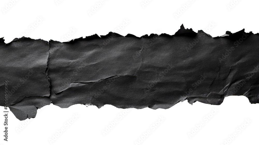 Textured Black Paper Strip with Torn Edges on a Transparent Background Ideal for Creative Designs and Backgrounds in Graphic Projects