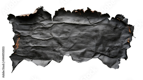 Crumpled Black Paper with Burnt Edges on Isolated Background for Creative and Unique Design Projects, Vintage or Antique Themed Artwork
