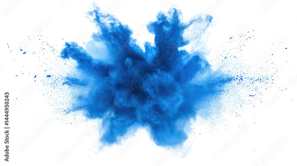 Vibrant Blue Powder Explosion Creating Artistic Cloud Aesthetic with Dynamic Movement and Energy Display for Creative Projects and Background Use