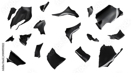 Obraz na płótnie Abstract Composition of Floating Shiny Black Fabric Pieces Isolated on a Transparent Background Representing Movement and Elegance in Design Concepts w salonie