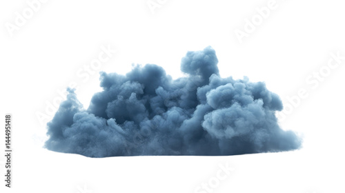 Detailed depiction of dark blue smoke cloud billowing upwards, creating an ethereal and dramatic atmosphere suitable for artistic and creative projects or backgrounds.