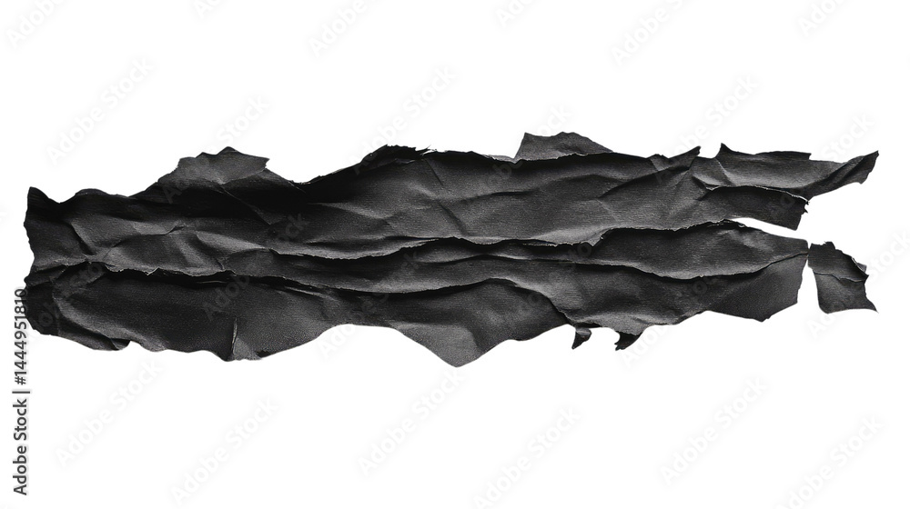 A Dramatic Close-Up of Crumpled Black Paper with Textured Pleats and Folds, Perfect for Artistic Backgrounds, Printing Designs, or Creative Projects