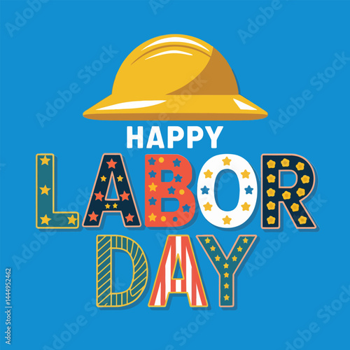 Hard hat design with blue background – Happy Labor Day vector