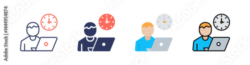 Working Hours Multi Style Icon Set Vector 
