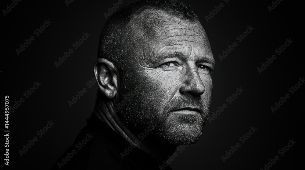 A serious man with a close up black and white portrait A serious man with a close up black and white portrait