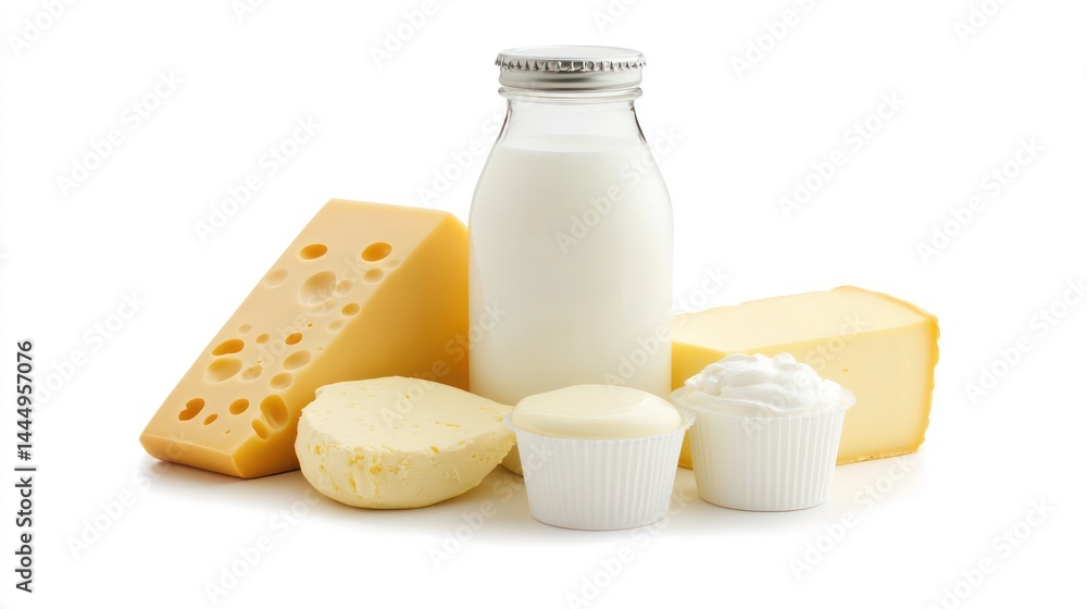 Dairy products collection on white background Dairy products collection on white background