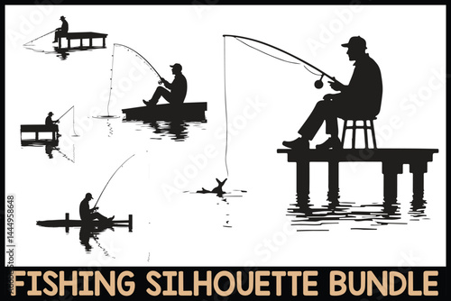 Fishing Silhouette Clipart Bundle Set
