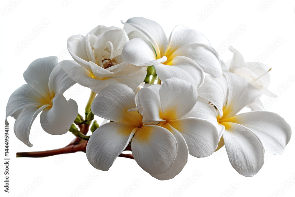 Naklejka premium Close up of delicate white plumeria flowers