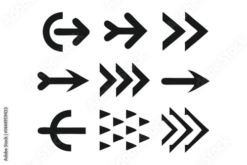 Vector hand drawn arrow icon set Grunge marker line scribbles Handmade curve brush strokes