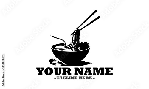Illustration vector graphic of noodle or ramen in bowl with chopstick and logo noodlr or ramen in bowl with chopstick