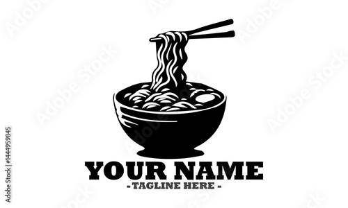 Illustration vector graphic of noodle or ramen in bowl with chopstick and logo noodlr or ramen in bowl with chopstick