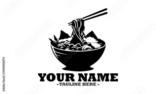 Illustration vector graphic of noodle or ramen in bowl with chopstick and logo noodlr or ramen in bowl with chopstick