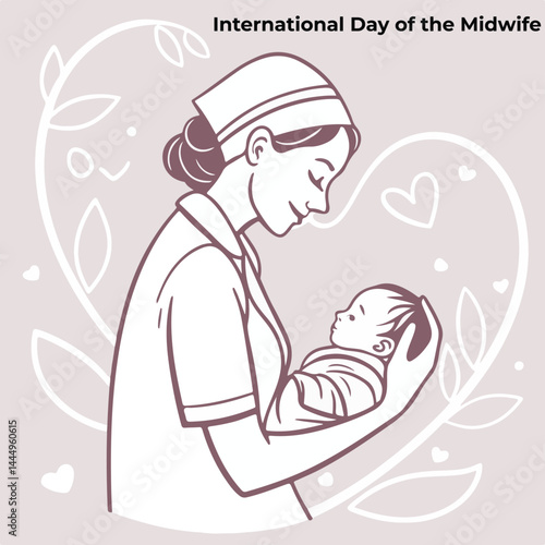 UN International Midwives Day – Healthcare Worker Illustration, May 5 Awareness Graphic, Midwife with Newborn Vector, Women’s Wellness Promotion, Maternity Care Tribute, Global Health 