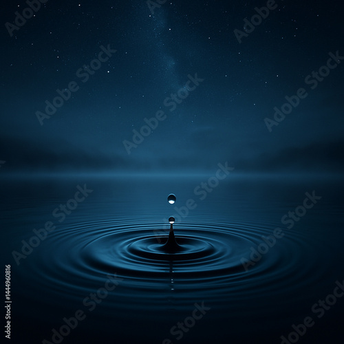 Circle of Stillness- Water Drop on a Night Lake 