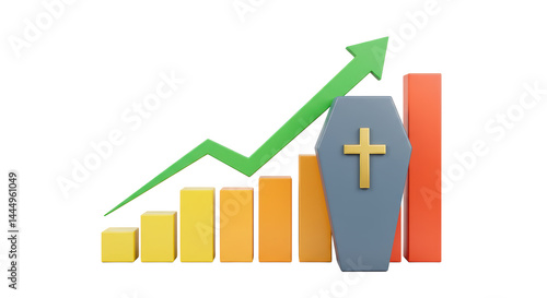 Bild auf Leinwand Isolated Coffin on Chart with Growth Arrow