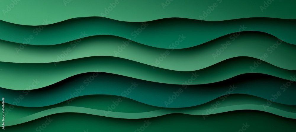 Green Abstract Background, Modern Paper Carved With Smooth Wave Patterns. Minimalistic Design. Green Abstract Background, Modern Paper Carved With Smooth Wave Patterns. Minimalistic Design.